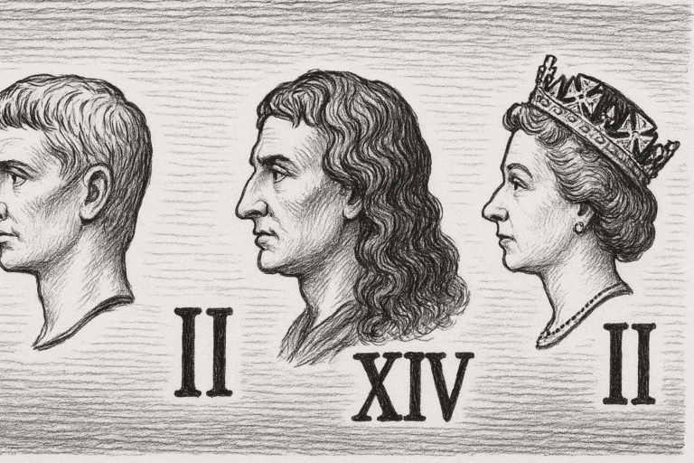 Emperors and Numerals Many Roman emperors used numerals to designate succession. For example, Augustus was followed by Tiberius, then Caligula. But in later periods, rulers like Louis XIV (France) and Elizabeth II (UK) continued the tradition.